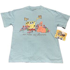 SpongeBob & Patrick Graphic Boyfriend T-Shirt Women Small "No Rain No Flowers"